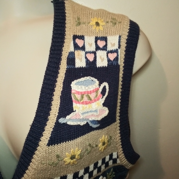 Vintage 80's Napa Valley   Embroidered Coffee Themed Button Front Sweater - Picture 4 of 14